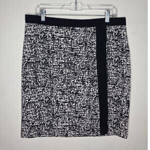 Ann Taylor black white abstract print ribbon waist dress skirt - 14